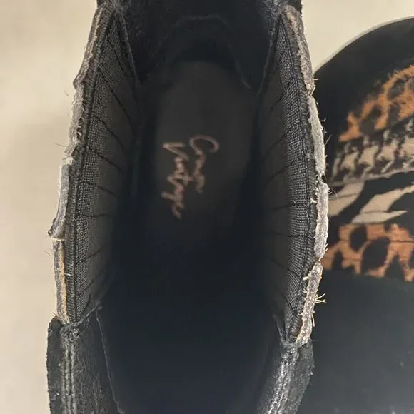 Crown Vintage Tolana Black Suede Animal Print Ankle Booties Size 8 - Picture 7 of 10